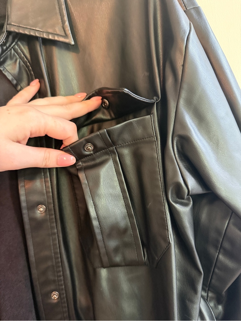 Zara Black Faux Leather Belted Shirt Jacket - Picture 5 of 14